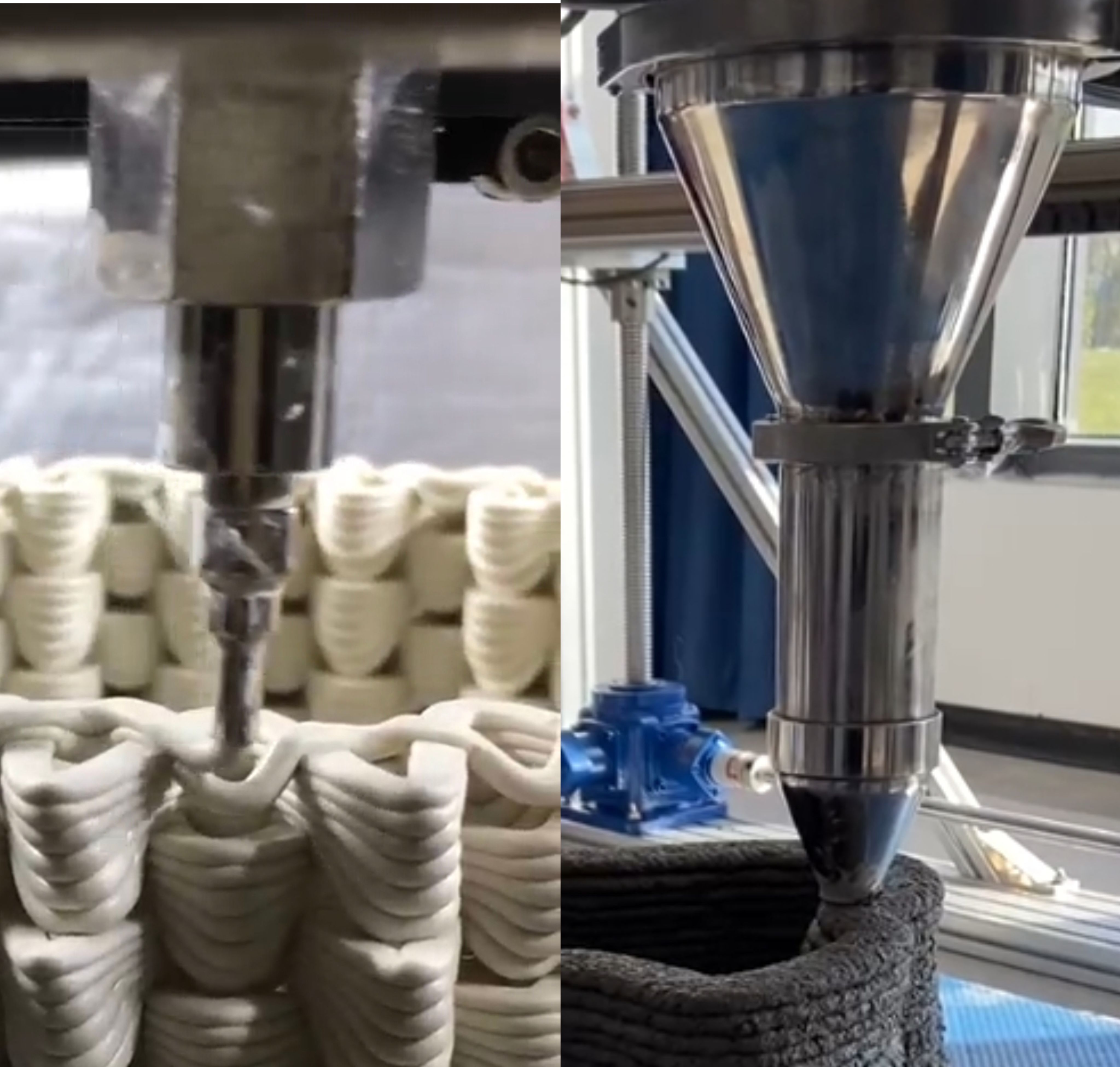 Clay nozzle and concrete nozzle side by side