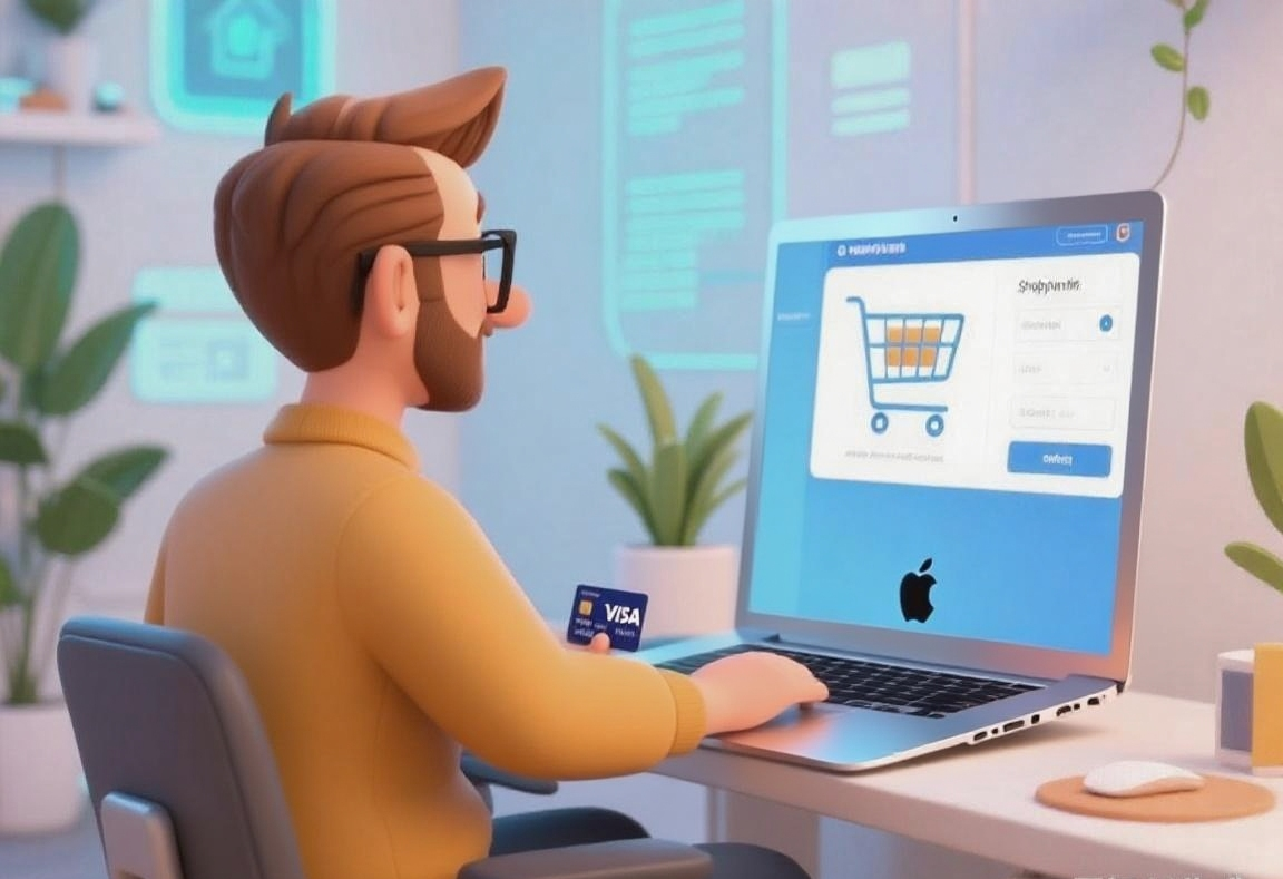 Person ordering 3D printer online with credit card