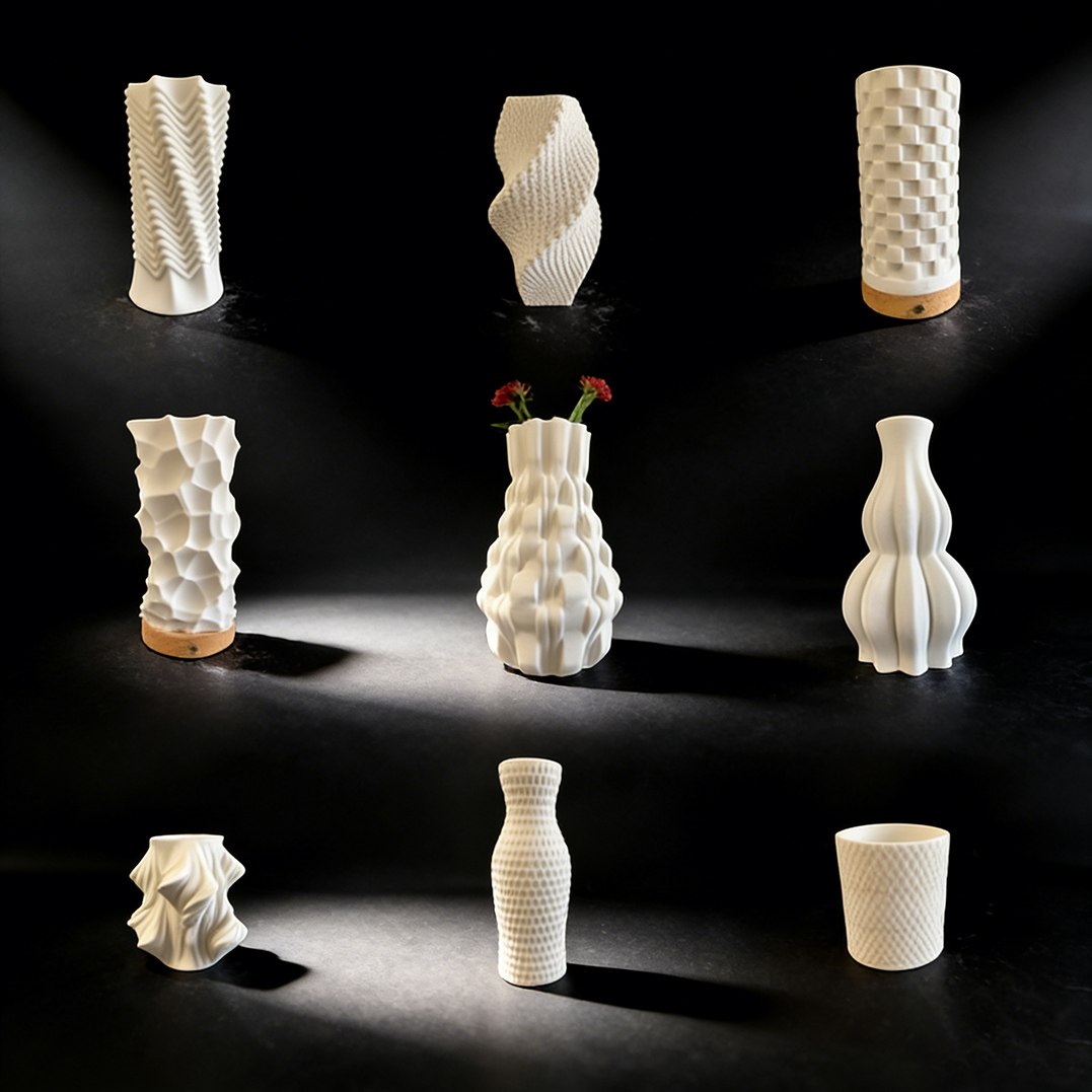 Collection of 3D-printed ceramic vases