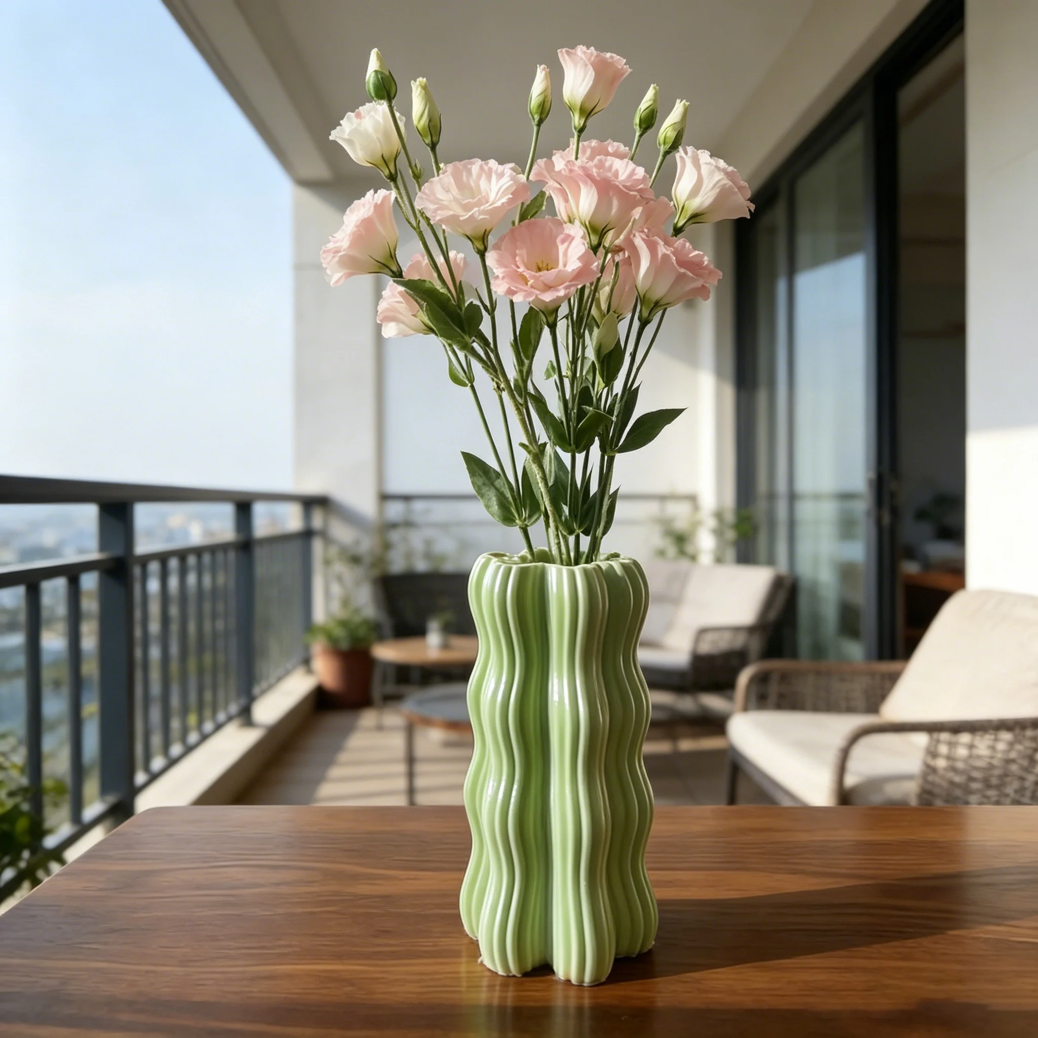 CV2622 Emerald Gradient Wave Ceramic Vase